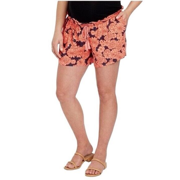 Ingrid + Isabel Women’s Sz S Orange Tropical Floral Maternity Shorts Pockets - Picture 3 of 13